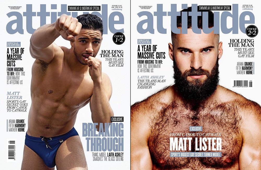 Laith Ashley e Matt Lister na capa da revista gay Attitude