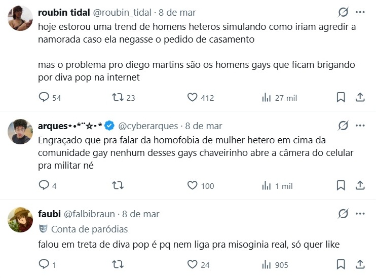 Diego Martins critica gays