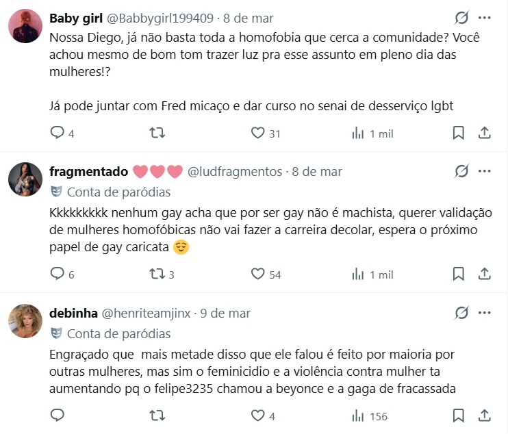 Diego Martins critica gays