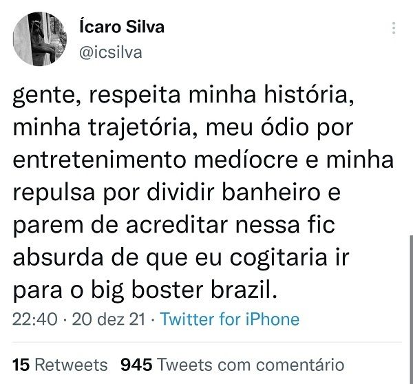 Ícaro Silva critica Big Brother Brasil
