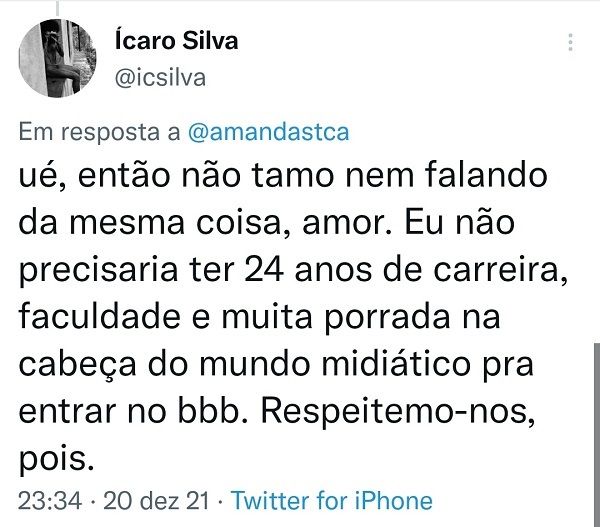 Ícaro Silva critica Big Brother Brasil