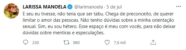 Atriz Larissa Manoela nega ser lésbica