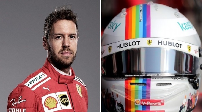 Sebastian Vettel: piloto de Fórmula 1 usa capacete arco-íris
